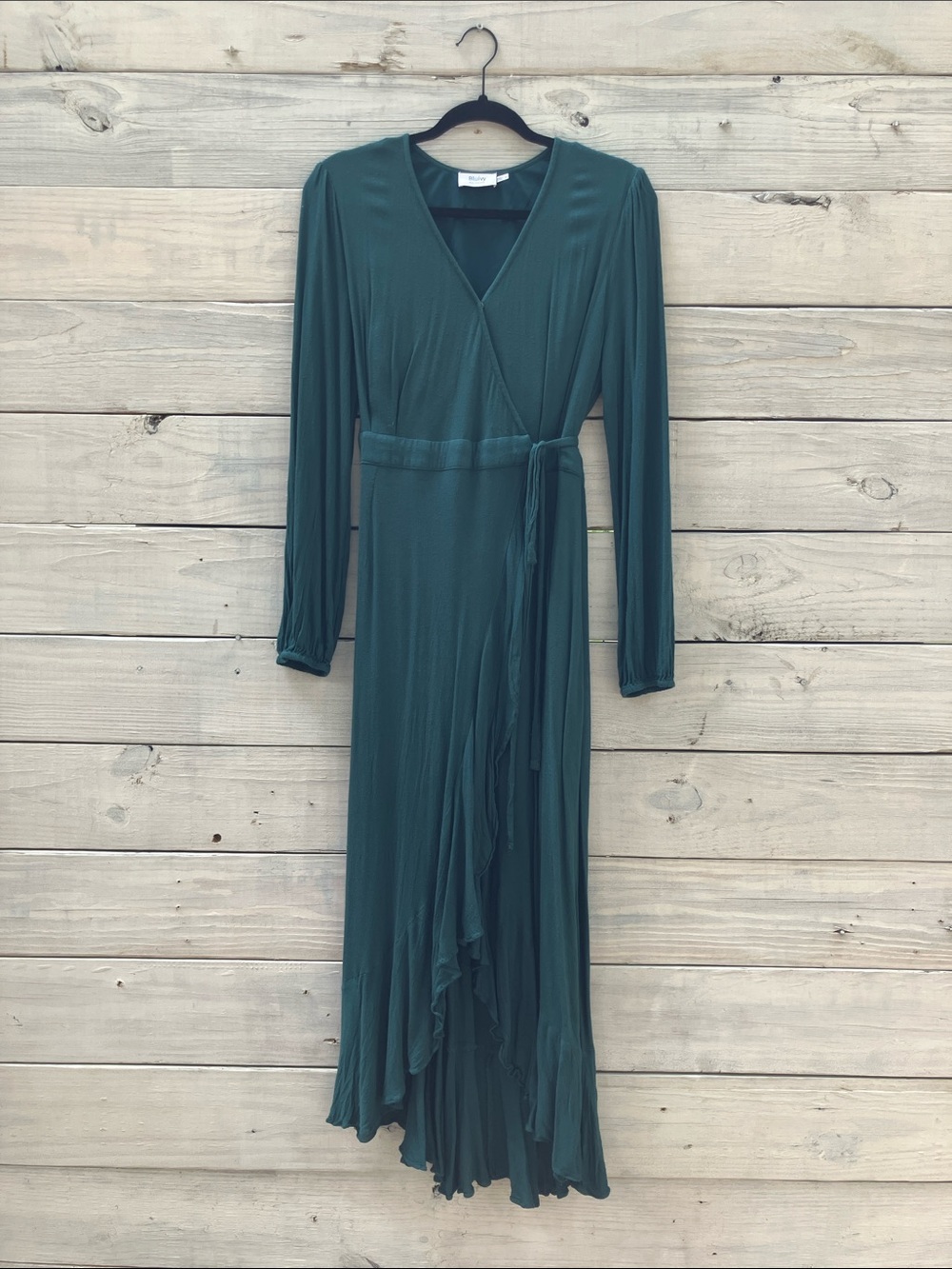 Bluivy Romantic Deep Teal Green Dress Long Sleeve Wrap  M